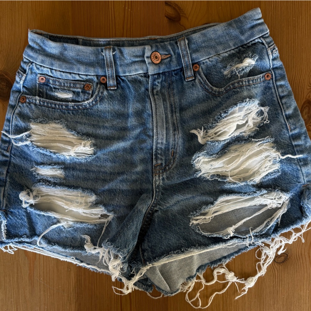 American Eagle Outfitters Blue Distressed Jean Shorts